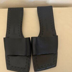 vintage ysl black leather flat sandals